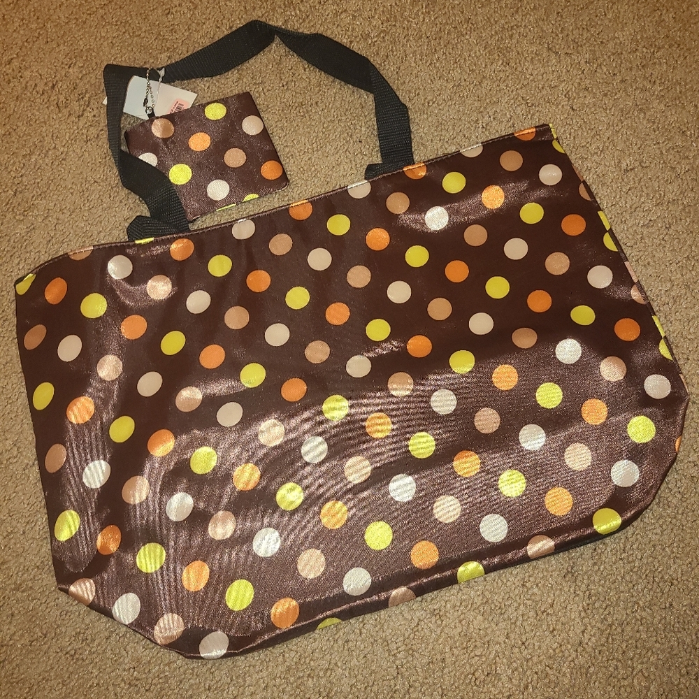 J Francis Colorful Polka Dot Design Tote Bag w/Coin Purse